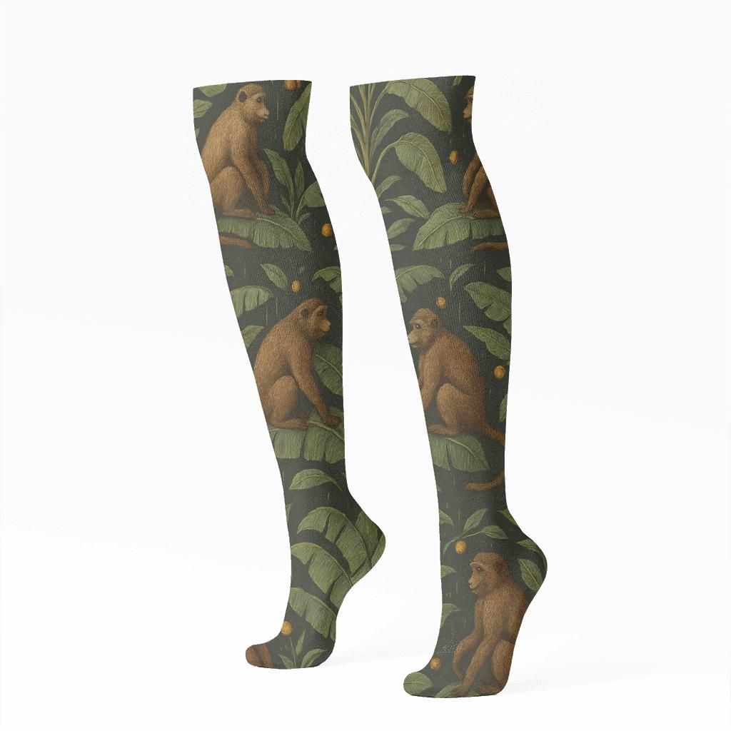 Canopy Study With Monkey Mirrored Bands trendy patterned knee-high socks