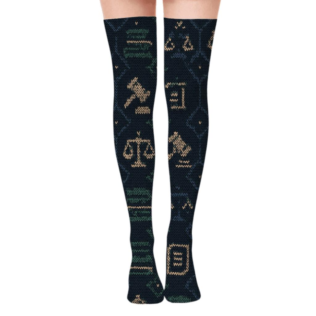 Lawyer Gavel And Scales Knit Lattice soft everyday over-the-knee socks