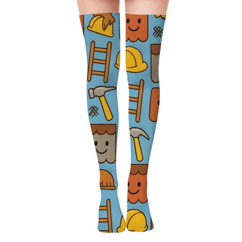 Shingle Party Roofer Pattern Grid unique graphic over-the-knee socks
