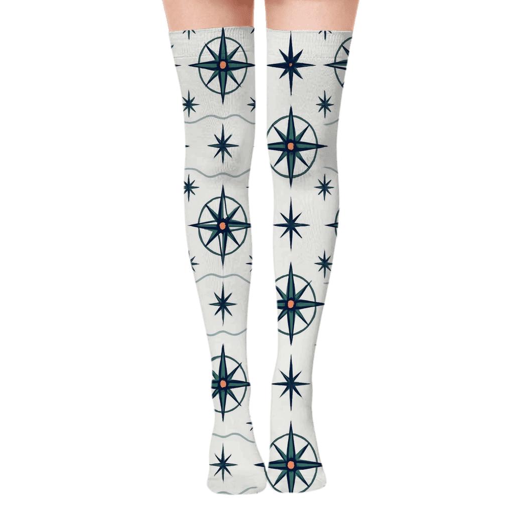Compass Rose Tiles In Sailor Chic personalized over-the-knee socks