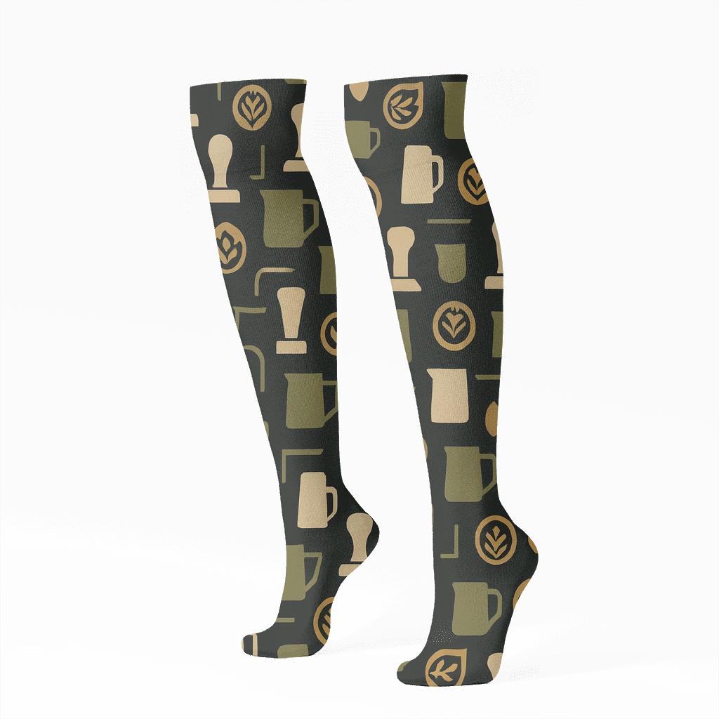 Cafe Tool Lattice With Barista Accents stylish athletic knee-high socks