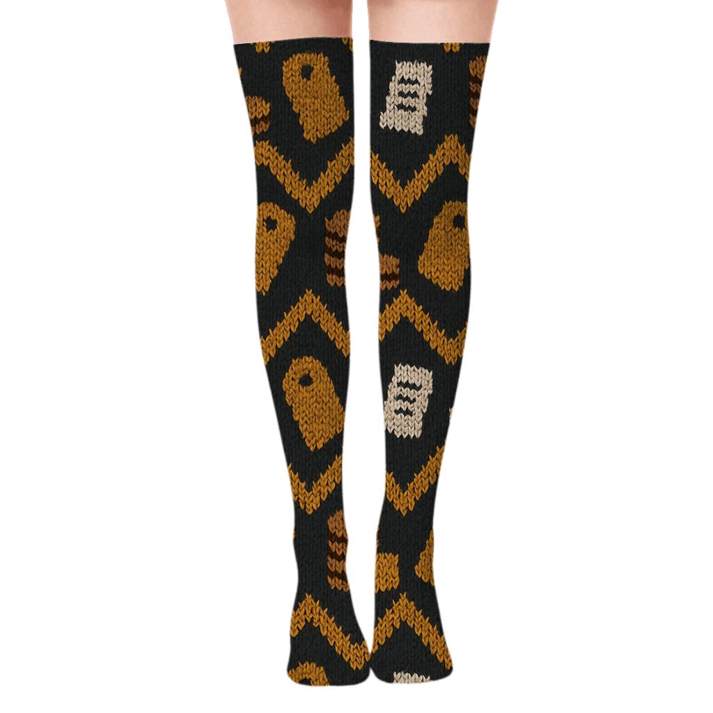 Cashier Knit Illusion Coin Chevron trendy patterned over-the-knee socks