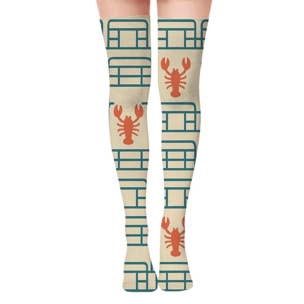 Minimalist Trap Lattice With Lobster Accents custom over-the-knee socks