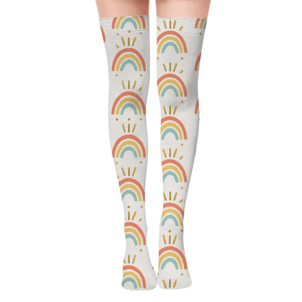 Minimal Rainbow Beam Hex Tessellation On Clean White comfortable cotton over-the-knee socks