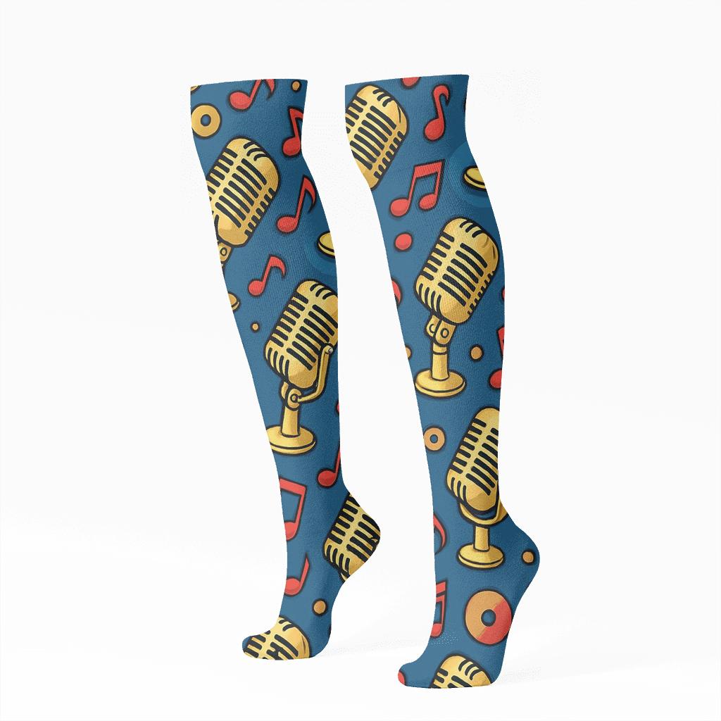 Musician-Grade Microphone Lattice On Concert Blue custom knee-high socks