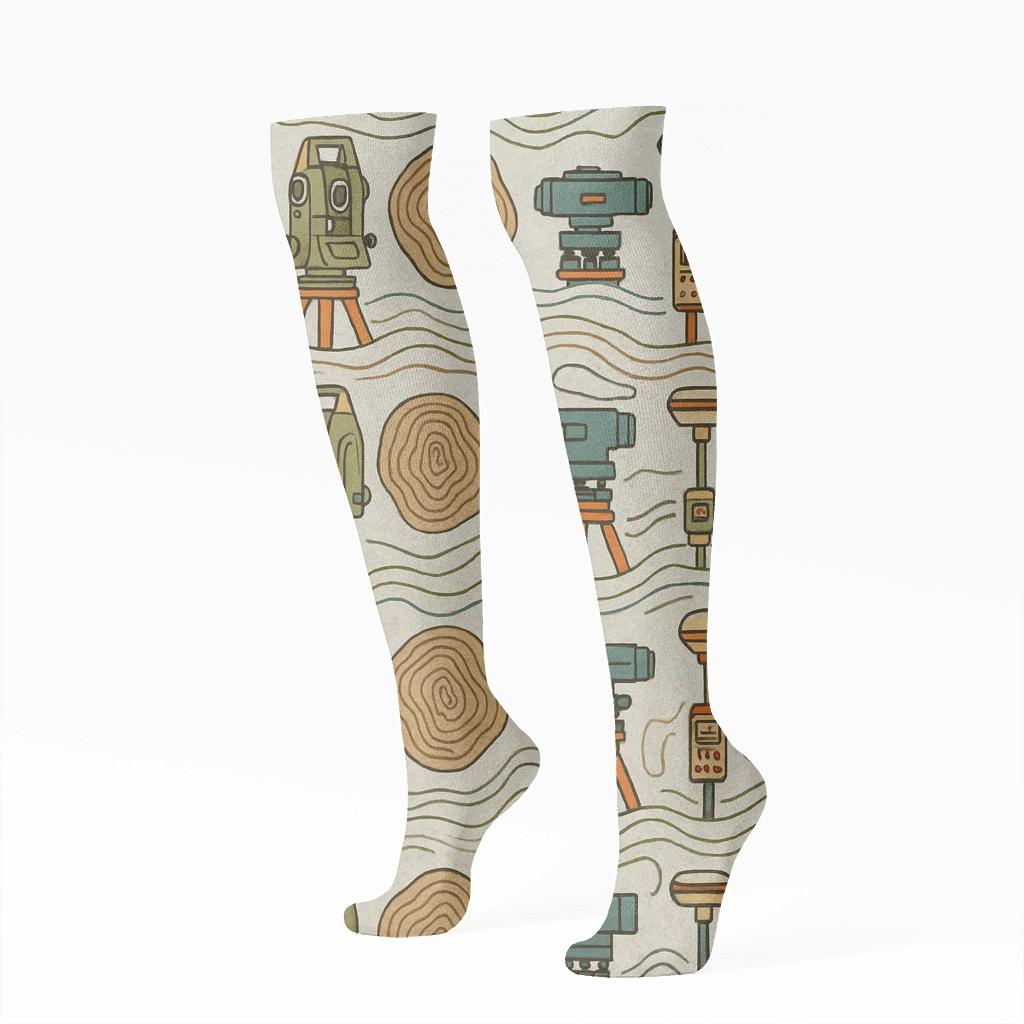 Topographic Bandana With Surveyor Icons comfortable cotton knee-high socks