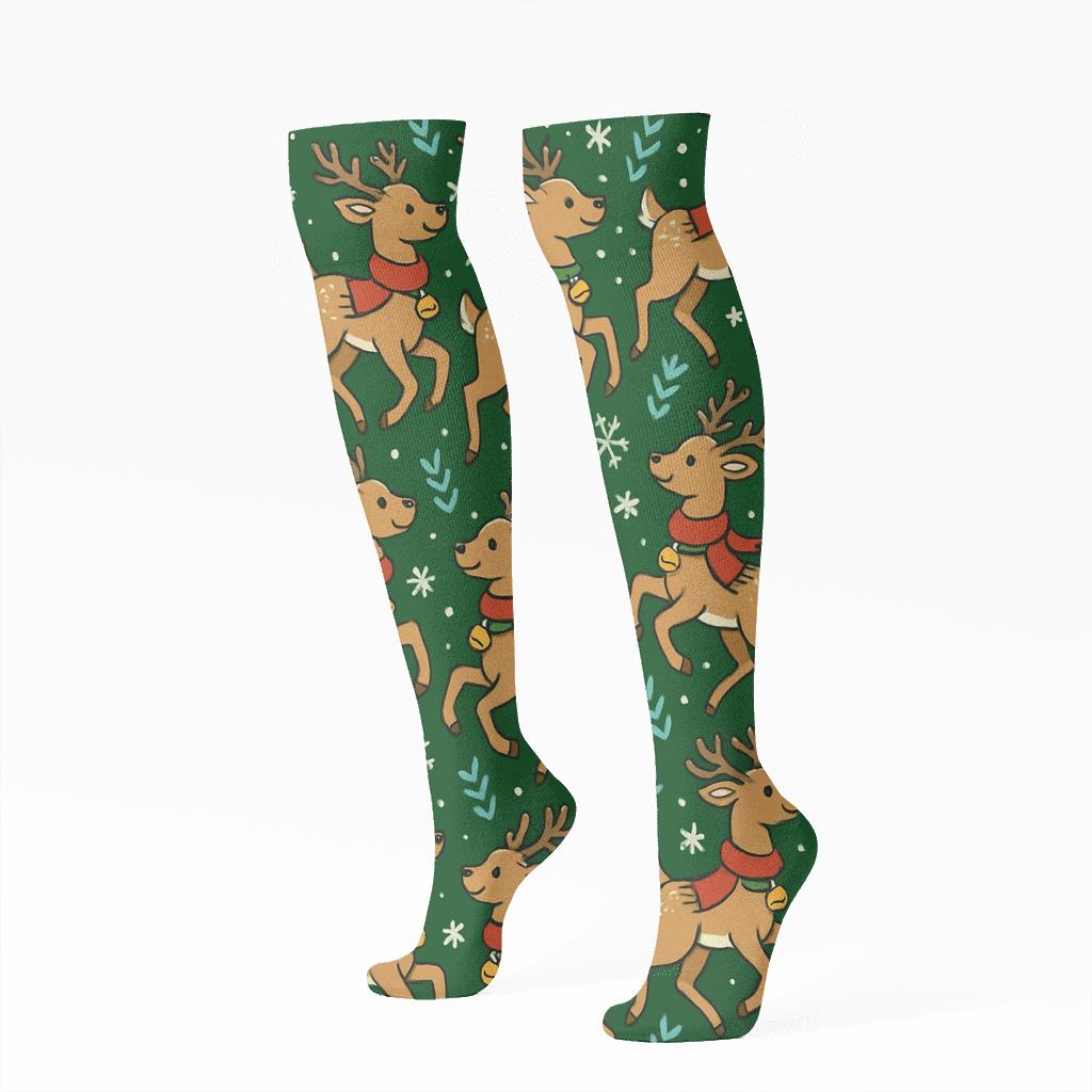 Hoofprint Chevron With Reindeer Parade premium sports knee-high socks