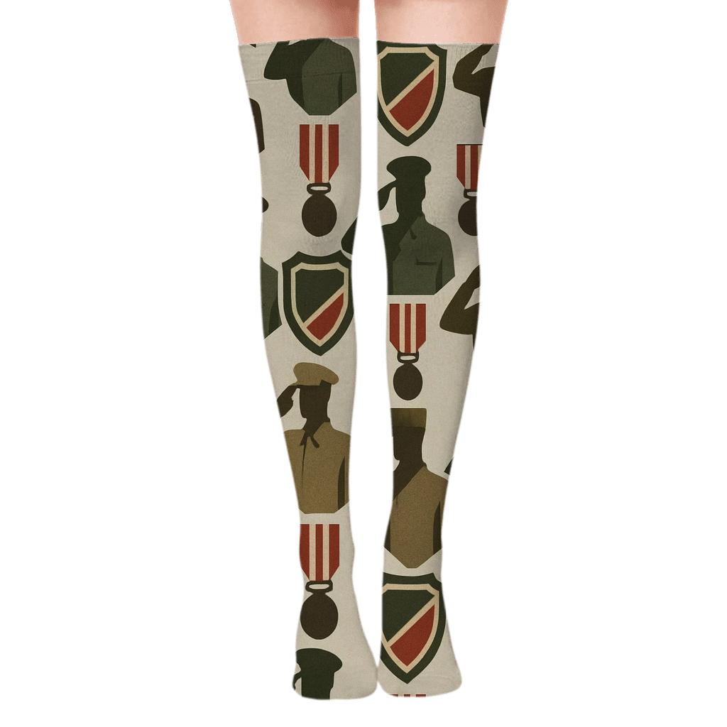Insignia Parade With Soldier Silhouettes soft everyday over-the-knee socks