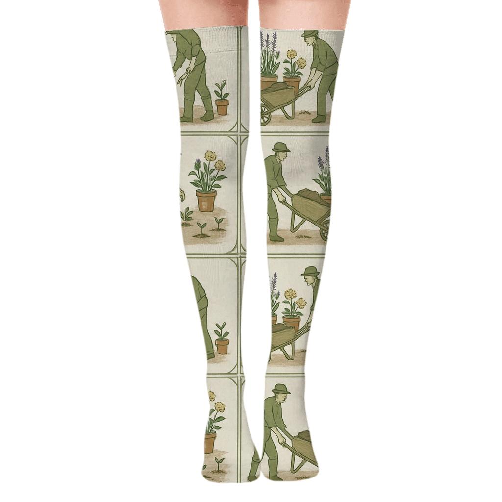 Herbarium Tiles With Gardener Scenes stylish fashion over-the-knee socks