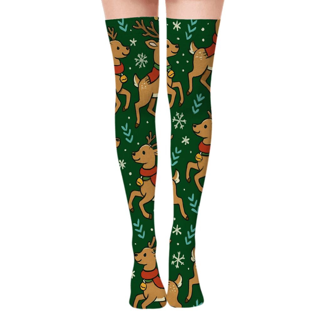 Hoofprint Chevron With Reindeer Parade custom over-the-knee socks