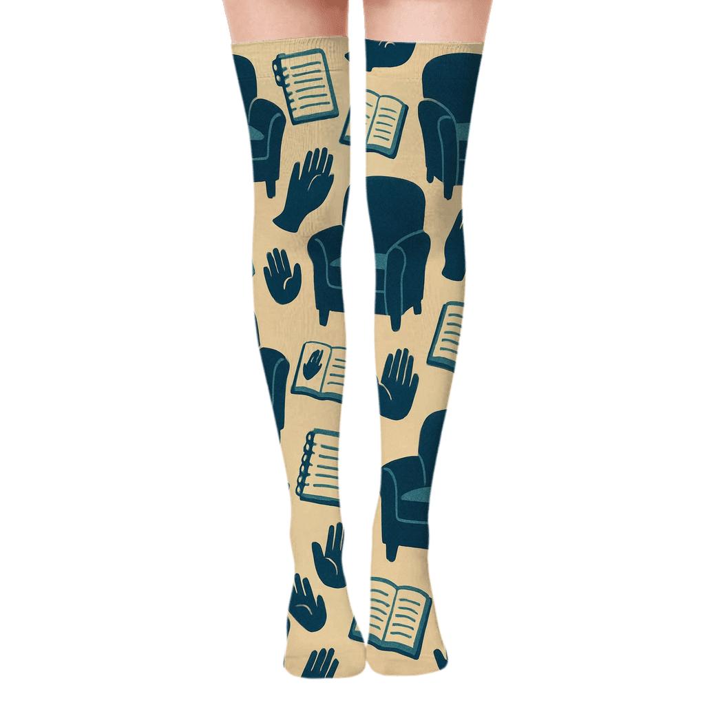 Therapy Chair Tessellation For The Counselor Studio designer print over-the-knee socks