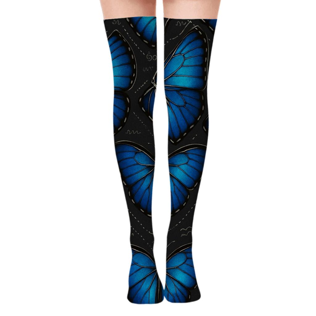 Iridescent Morpho Wing Vein Lattice On Charcoal Background trendy patterned over-the-knee socks