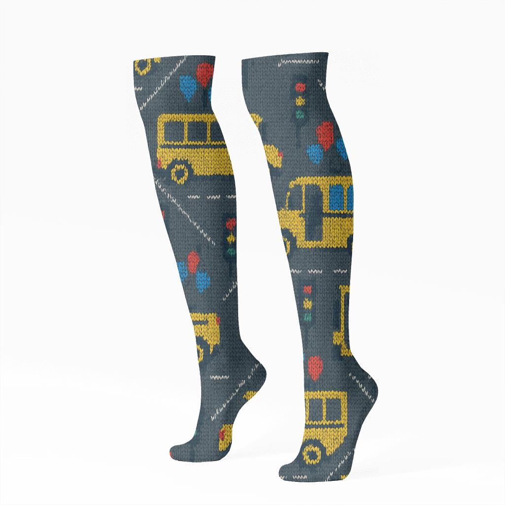 Bus Driver Knitted Route Parade Pattern unique graphic knee-high socks