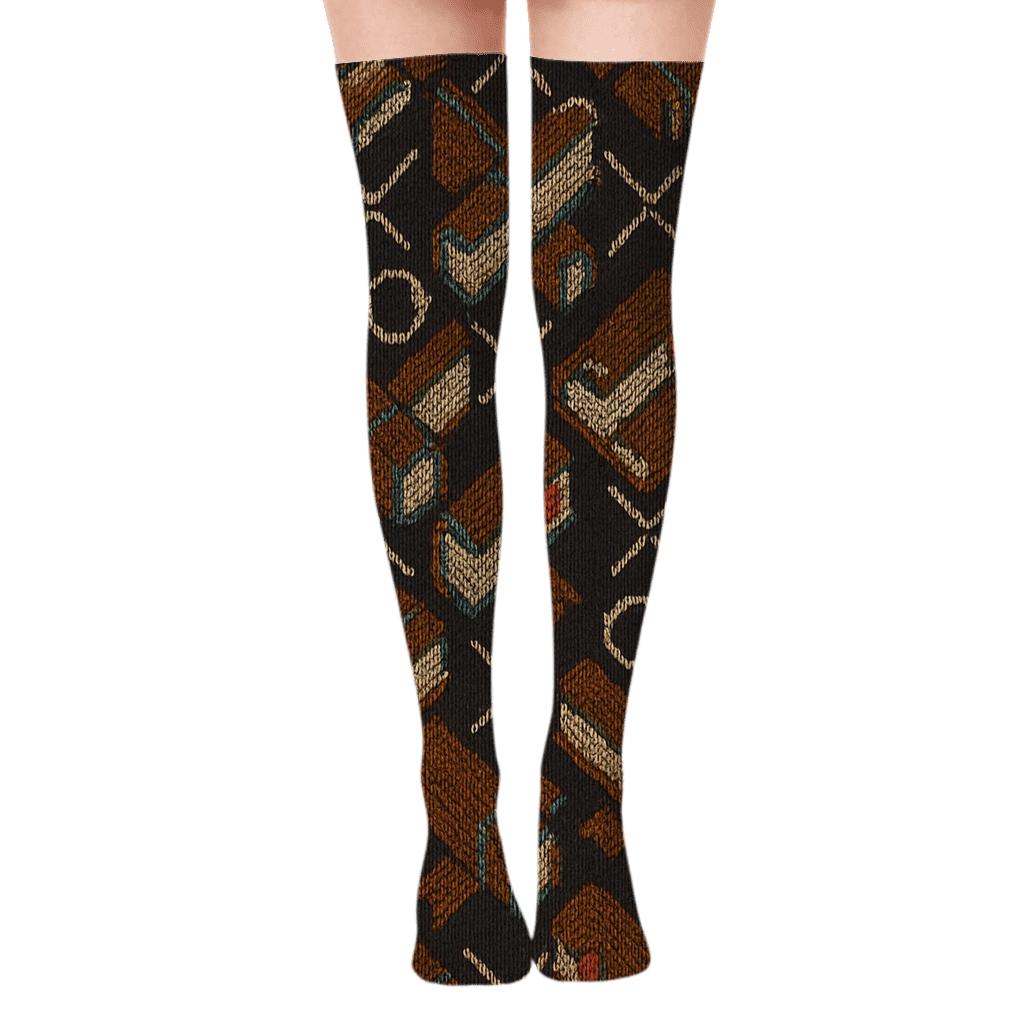 Librarian Knitted Pattern Illusion Book Spine Lattice personalized over-the-knee socks