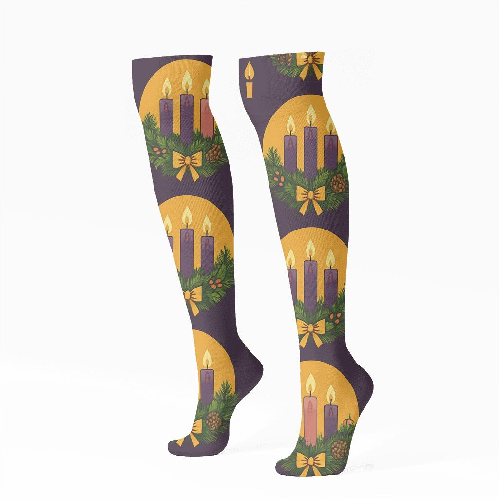 Candle Medallions With Advent Wreath Glow soft everyday knee-high socks