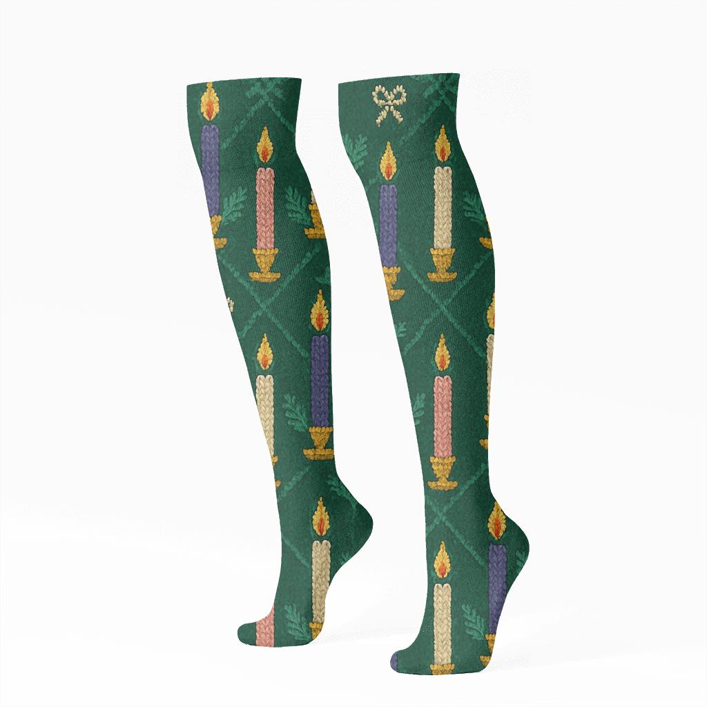 Knitted Illusion Advent Candles Lattice trendy patterned knee-high socks