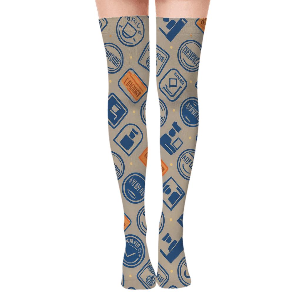 Passport Stamp Chevron With Customs Officer Accents stylish fashion over-the-knee socks