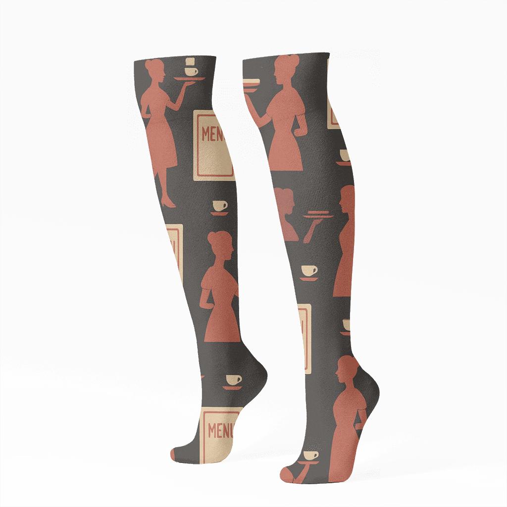Menu Lattice With Waitress Silhouettes stylish athletic knee-high socks