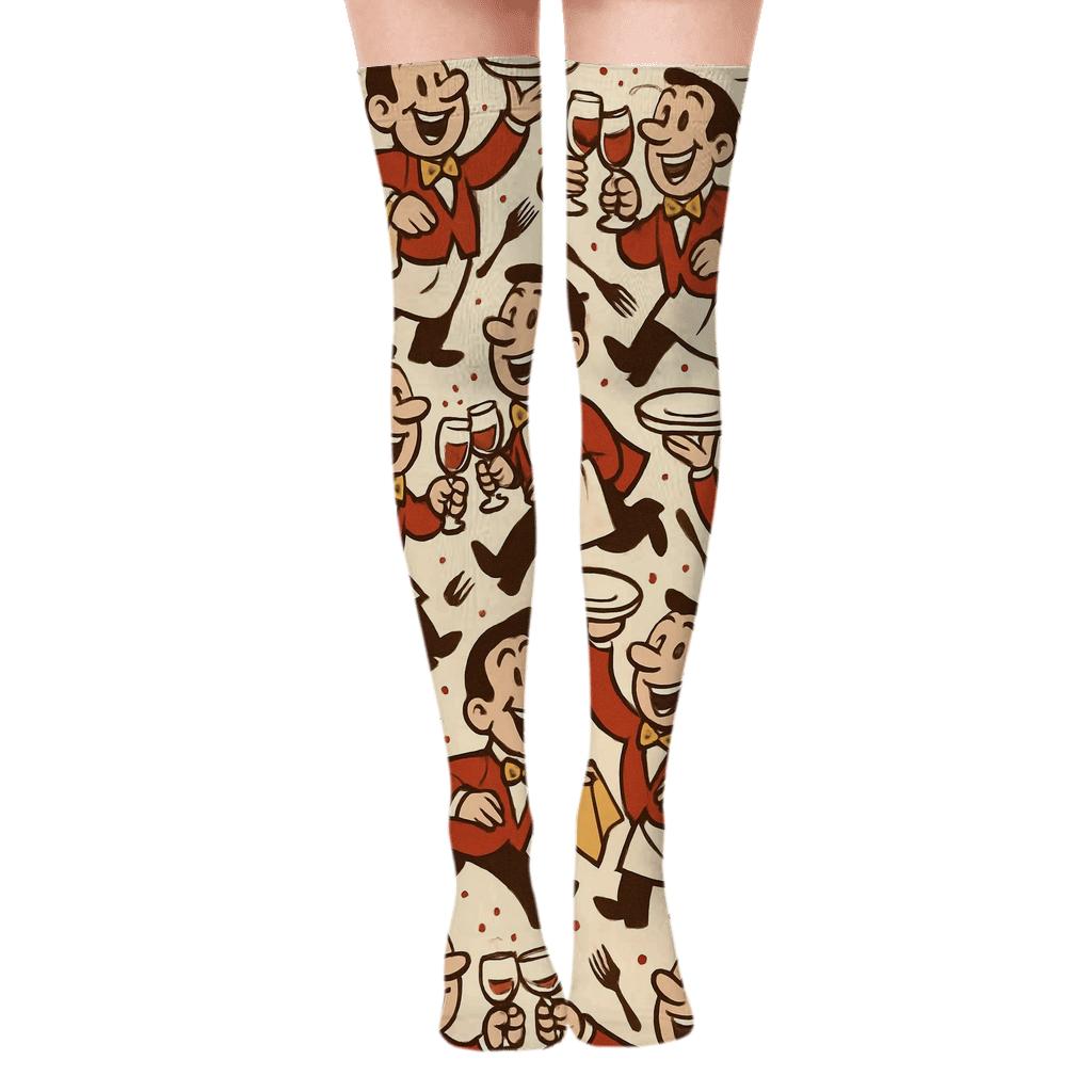 Waiter-Juggling Plates Tessellation soft everyday over-the-knee socks