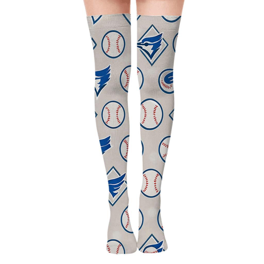 Wing Medallions In Blue Jays Rhythm stylish fashion over-the-knee socks