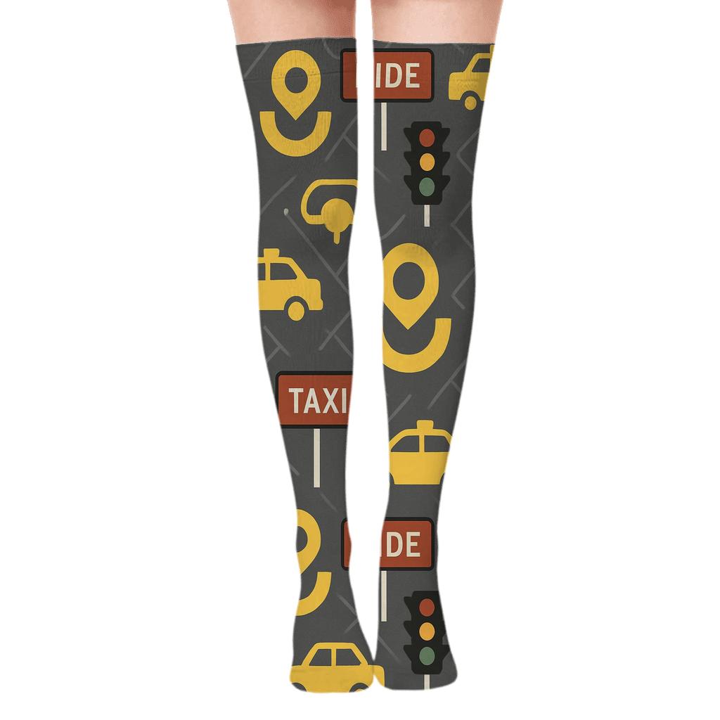 Street Map Parade With Rideshare Driver Icons comfortable cotton over-the-knee socks