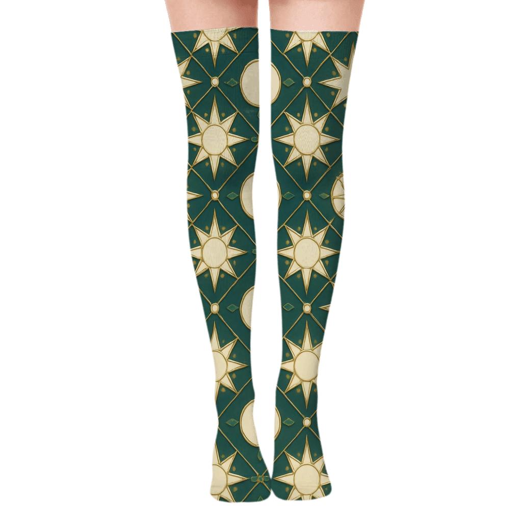 Xmas Star And Ornament Radial Lattice stylish fashion over-the-knee socks