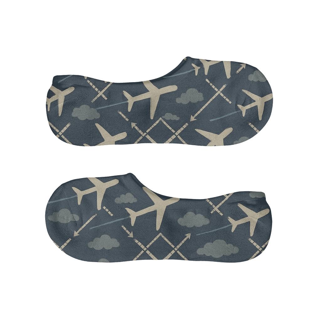 Runway Lattice With Airplane Contrail Bands soft cotton no-show socks