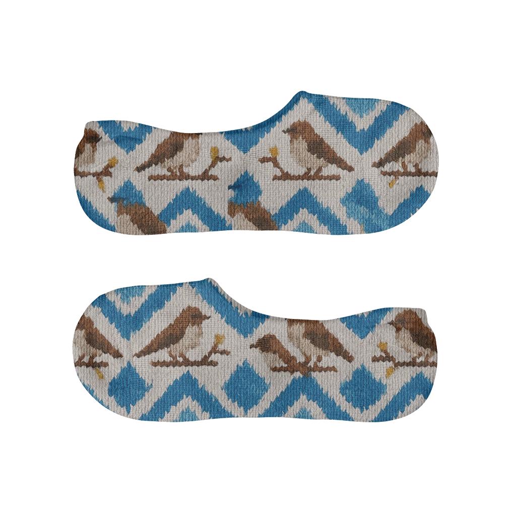 Birdsong Feather Chevron Knit Illusion designer printed no-show socks