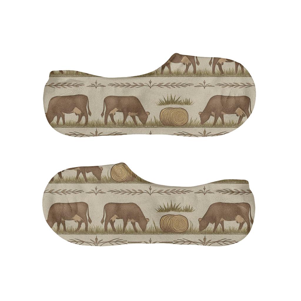 Vintage Pasture Bands With Cow Silhouettes breathable no-show socks
