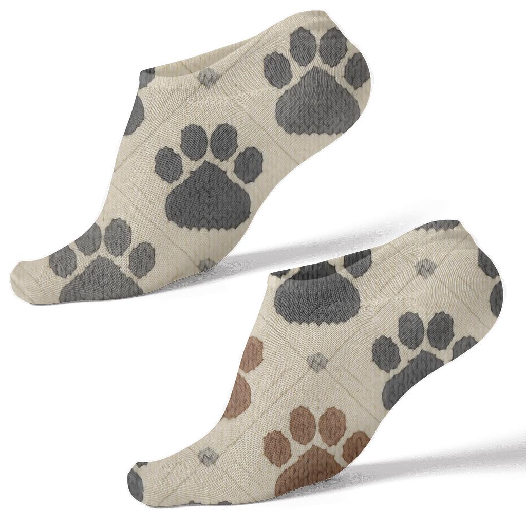 Knit Illusion Cat Paw Chevron On Warm Cream soft everyday ankle socks
