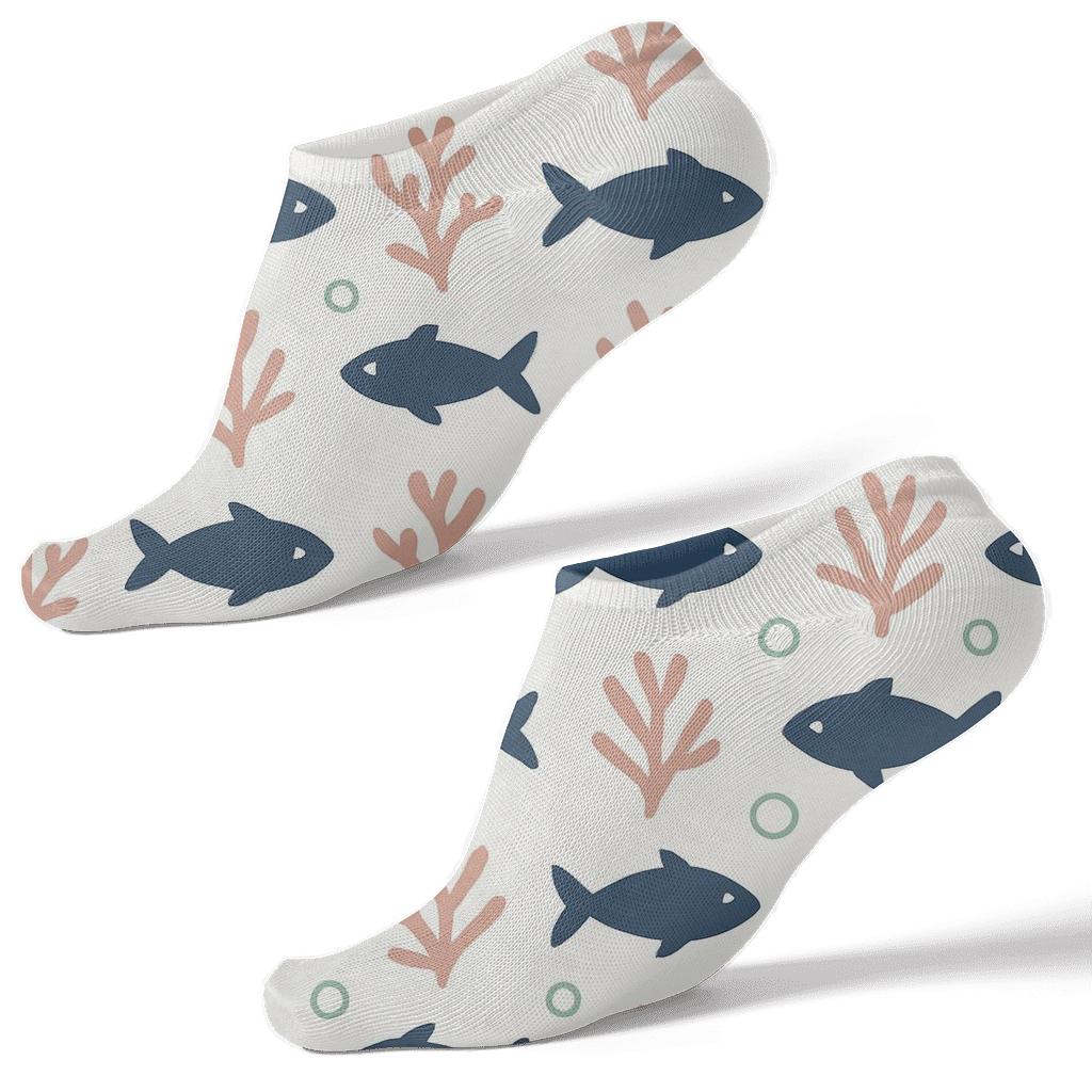 Coral Grid With Fish Silhouette Accents personalized ankle socks