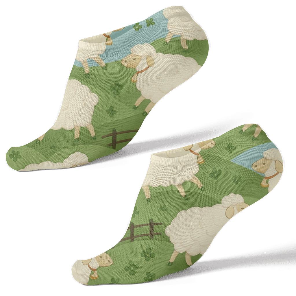 Rolling Hills Pattern With Sheep Motifs trendy patterned ankle socks