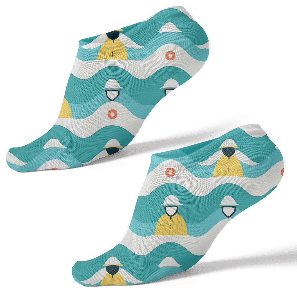 Wave Chevron With Sailor Silhouette Accents personalized ankle socks