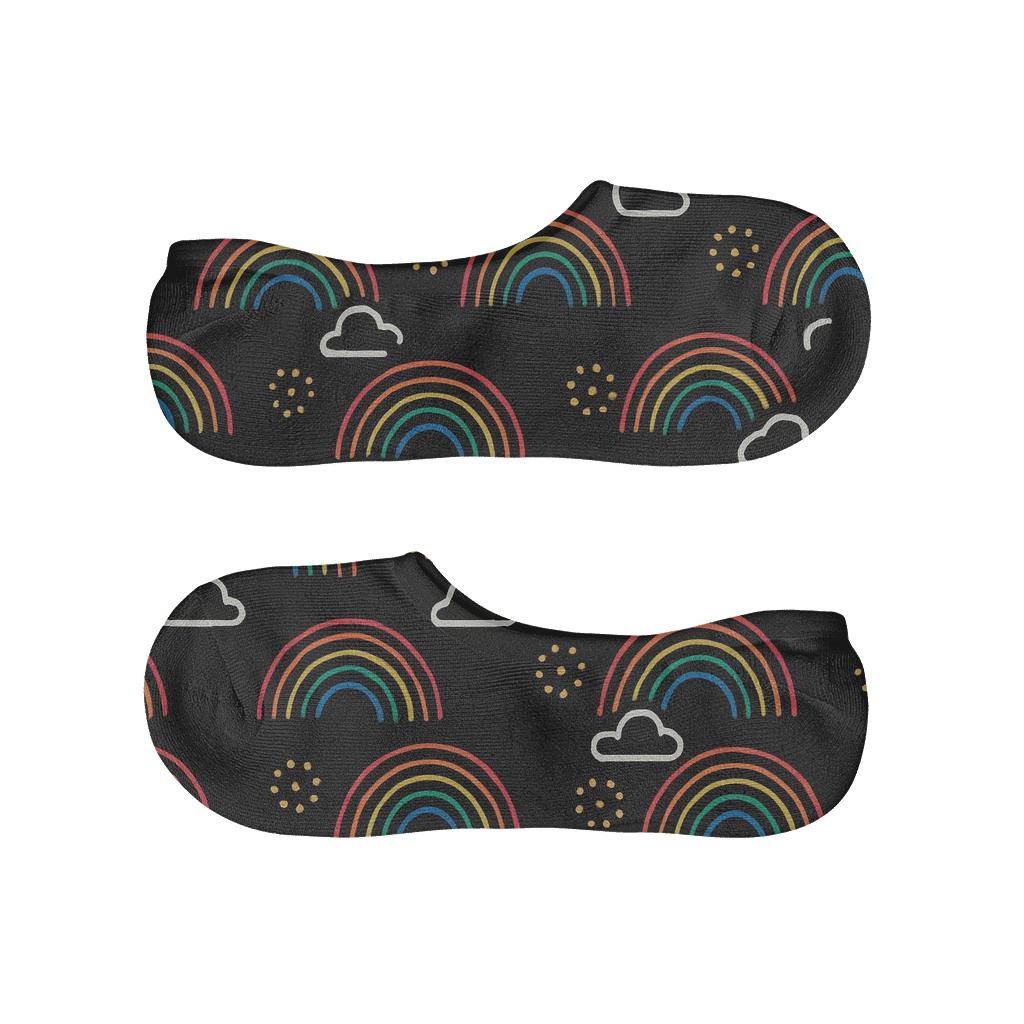 Minimal Rainbow Arc Lattice With Sunbeam Dots On Black designer print no-show socks