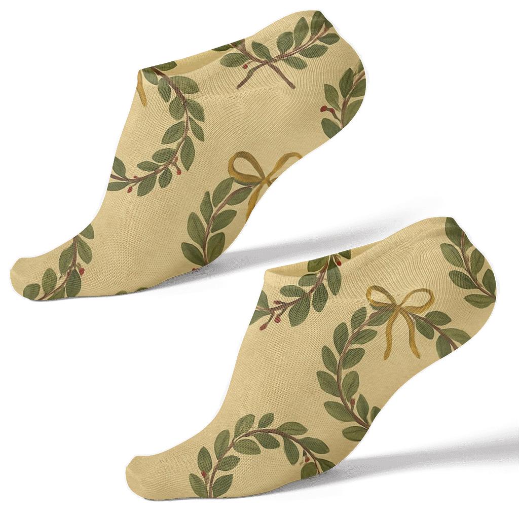 Eucalyptus Garland Wreath Lattice On Pale Gold Ground personalized ankle socks