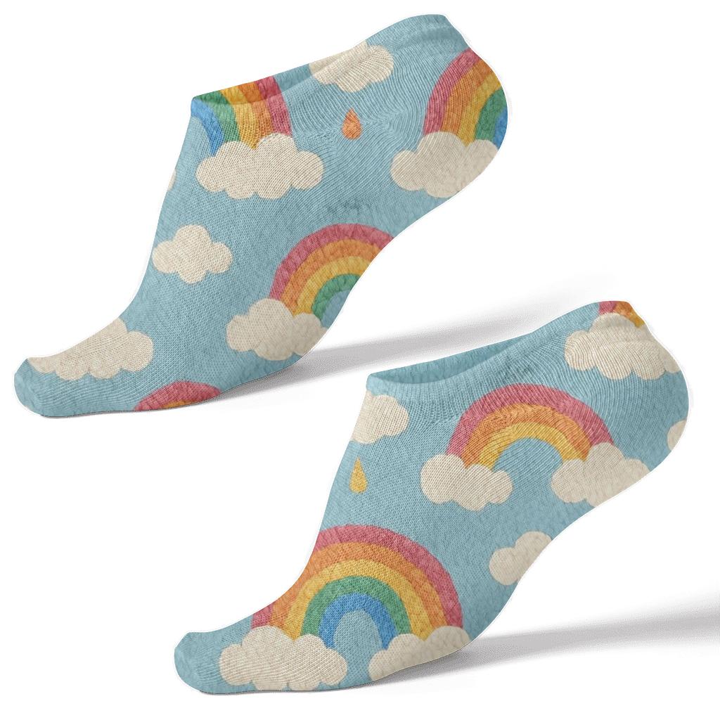 Rainbow Raindrop Patchwork Bands On Soft Pastel Sky trendy patterned ankle socks