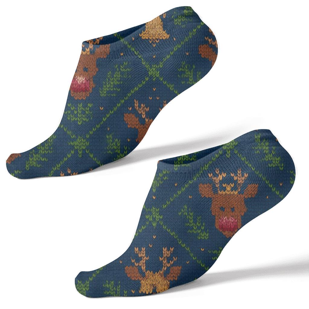 Nordic Knit Illusion, Rudolph Nightfall Lattice unique graphic ankle socks