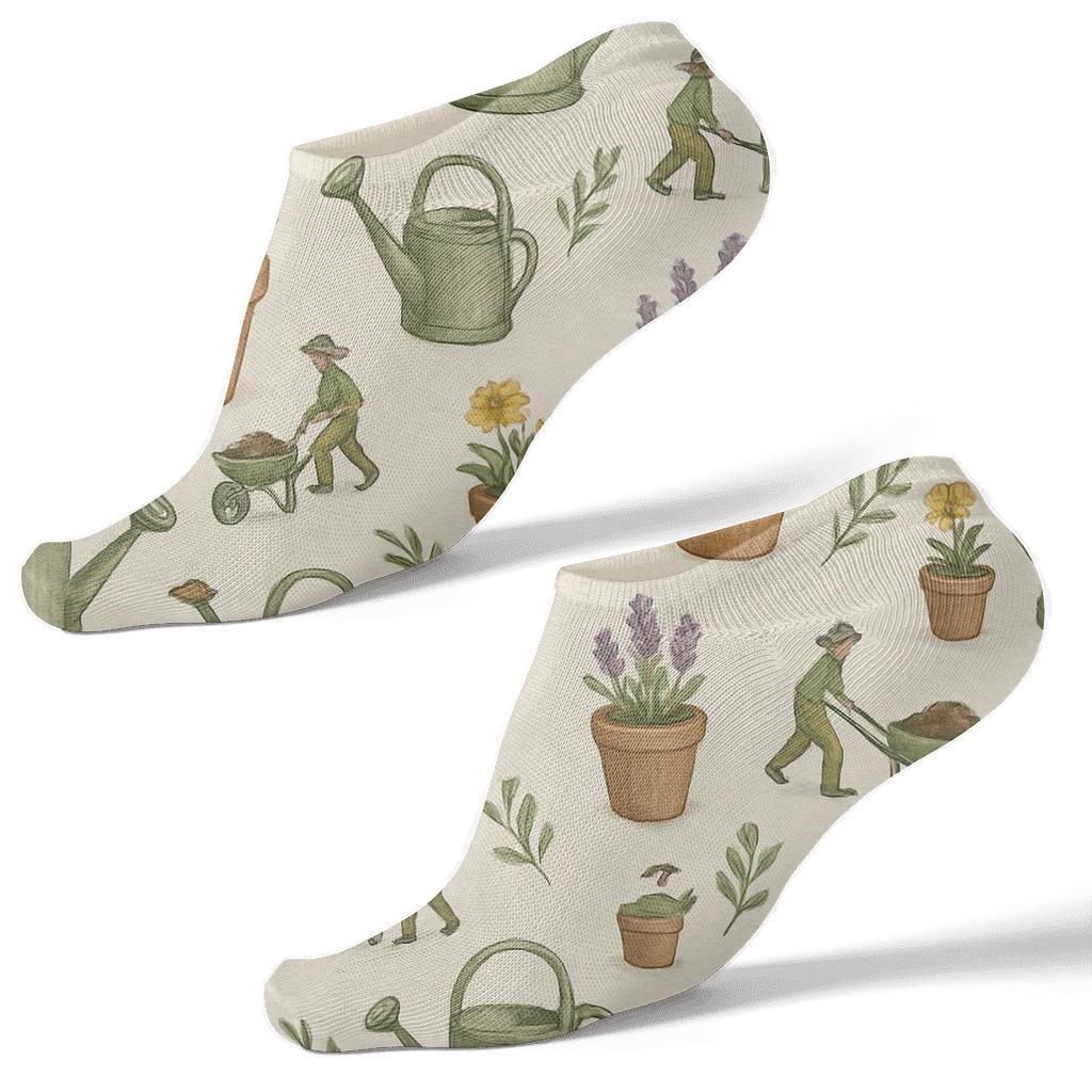 Flower Pots With Gardener Scene Lattice personalized ankle socks
