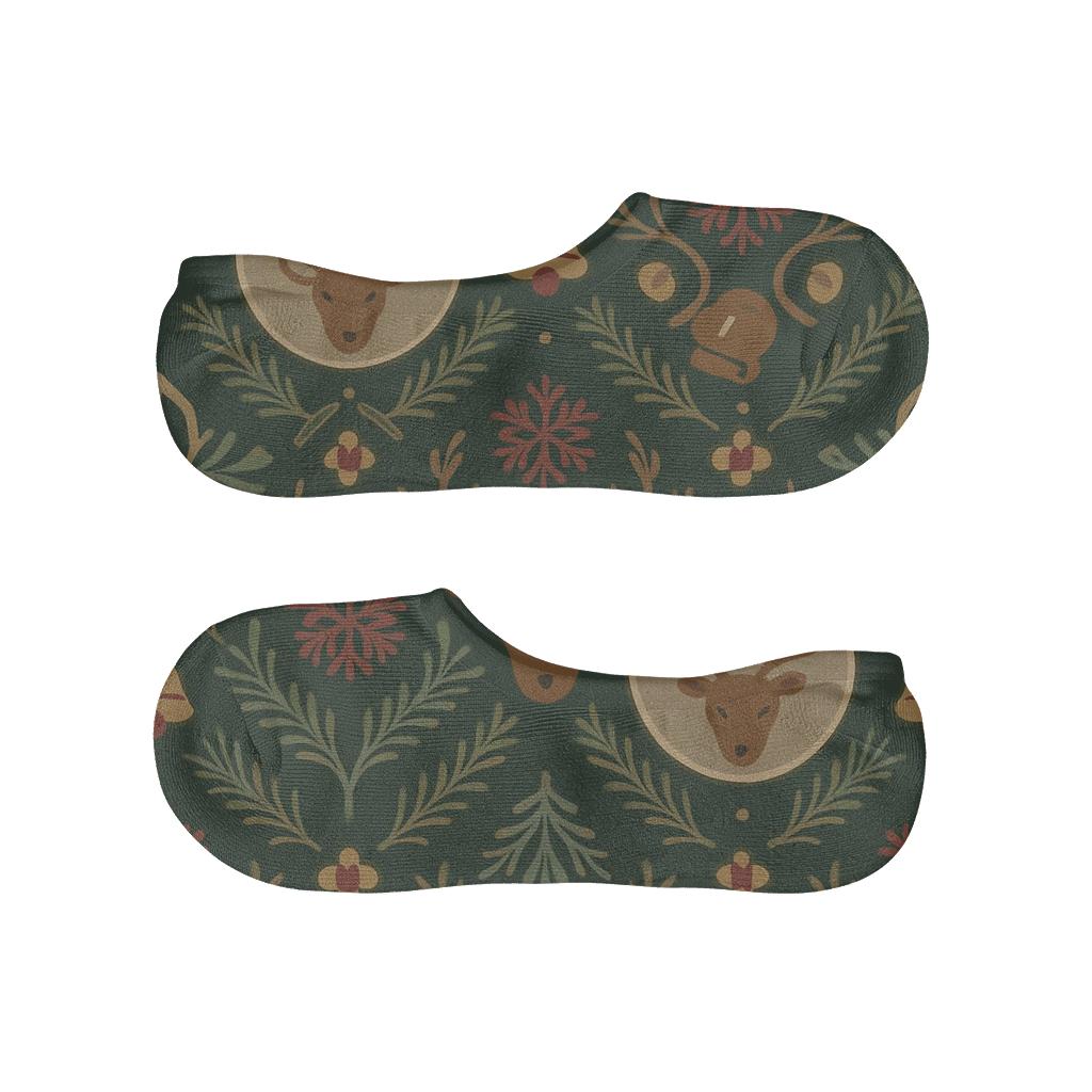 Scandinavian Folk Reindeer Lattice custom no-show socks