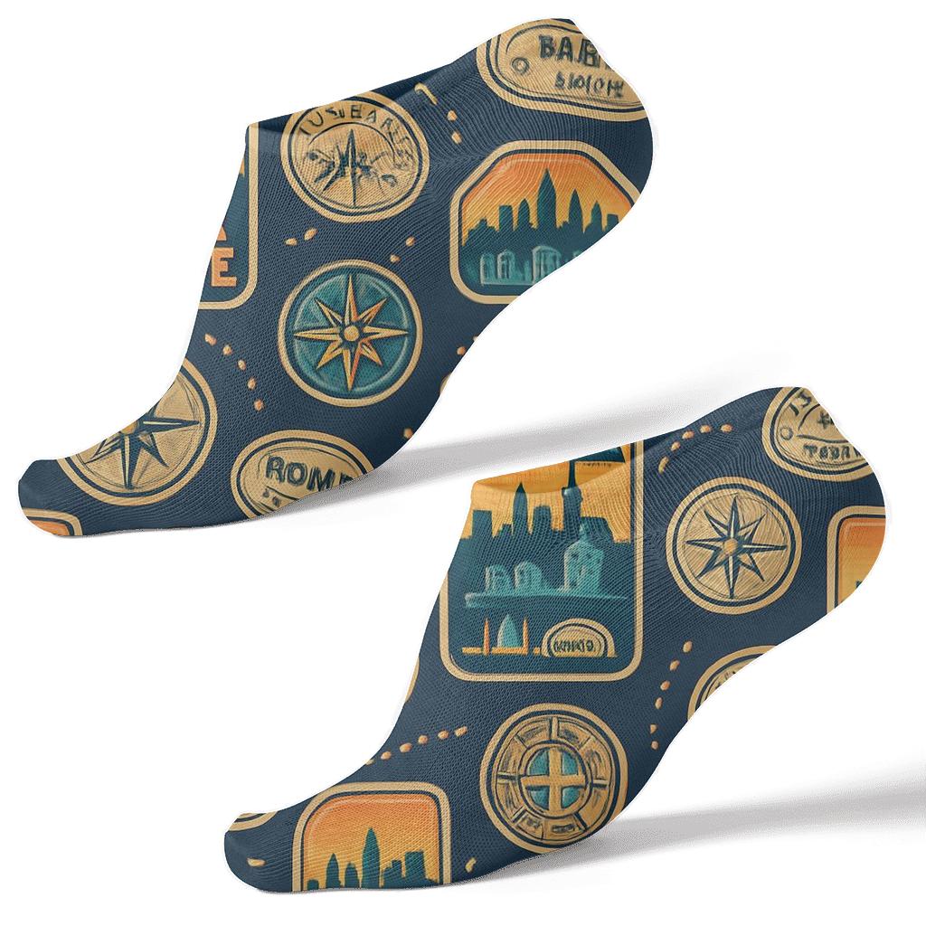 Vintage Travel Poster Tour Guide Sticker Tessellation soft everyday ankle socks
