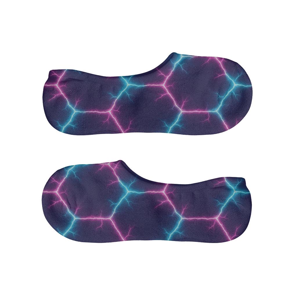 Neon Arc Lattice On Deep Indigo low cut no-show socks