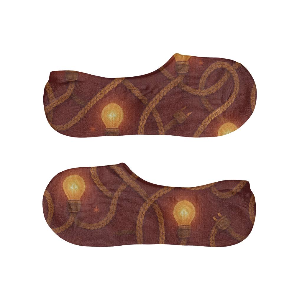 Tangled Garland Knotwork On Warm Cranberry soft cotton no-show socks