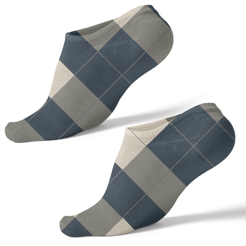 Midnight Navy Diamond Check With Micro Herringbone Fill On Warm Gray stylish athletic ankle socks