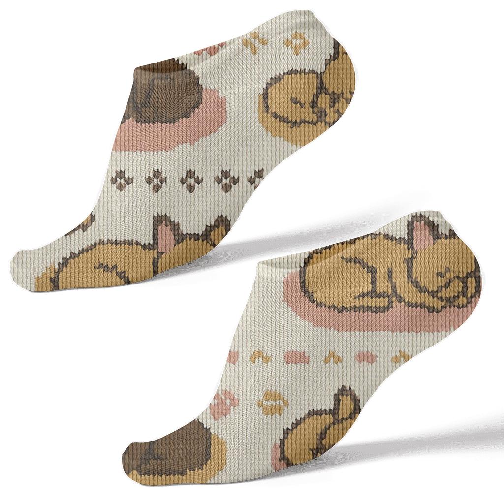 Knitted Puppy Cuddle Bands On Soft Cream custom ankle socks