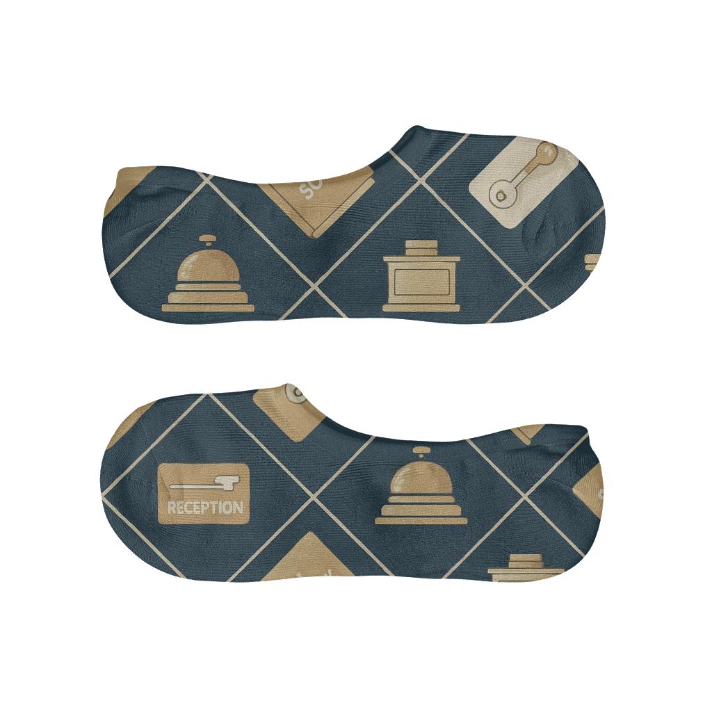 Hotel Receptionist Key Card Lattice On Deep Navy custom no-show socks