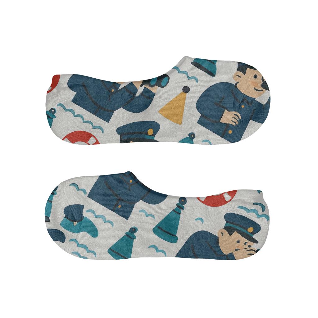 Buoy And Searchlight Pattern With Coast Guard Officer Scenes anti-slip no-show socks