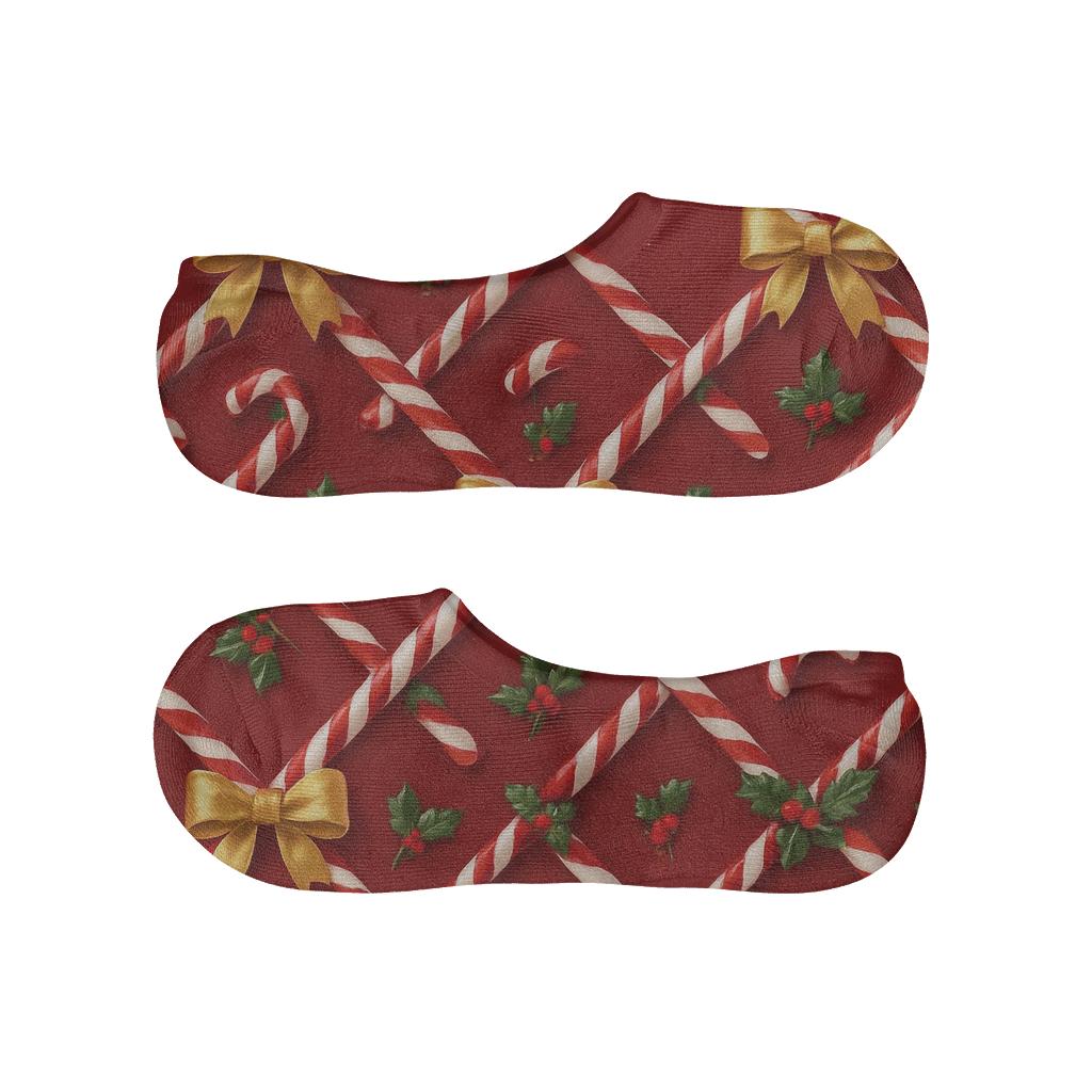 Lattice Wrapped Candy Canes On Deep Holiday Red comfortable invisible socks