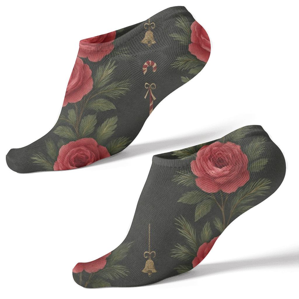 Ivory Winter Rose Garland Stripe On Charcoal Background soft everyday ankle socks