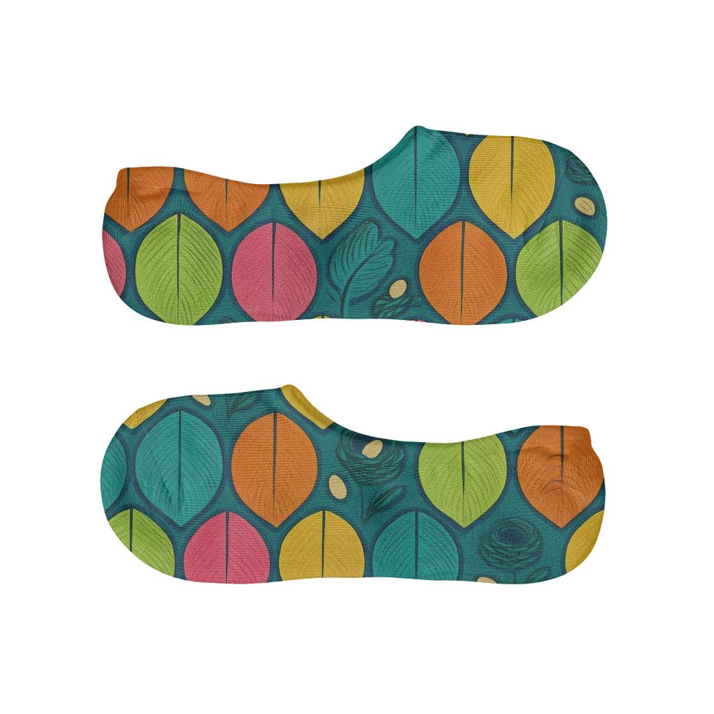 Tropical Parrot Plumage Scales On Teal Background designer printed no-show socks