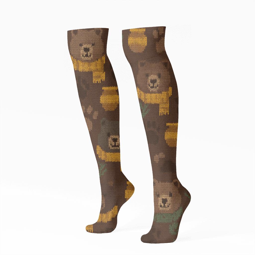 Forest Tapestry With Bear Motifs comfortable cotton knee-high socks